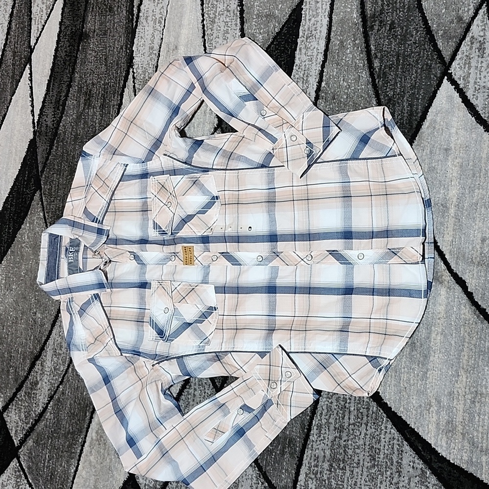 BKE EMBROIDERED PLAID TAILORED FIT SNAP-BUTTON LONG-SLEEVED SHIRT